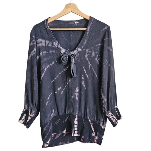 Monrow Black and Gray 100% Silk-Cotton Blend Top Womens Size Medium - Picture 1 of 6